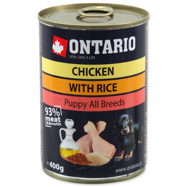 Konzerva ONTARIO Puppy Chicken, Rice and Linseed Oil 400g