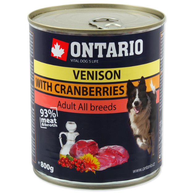 Konzerva ONTARIO Dog Venison, Cranberries and Safflower Oil 800g