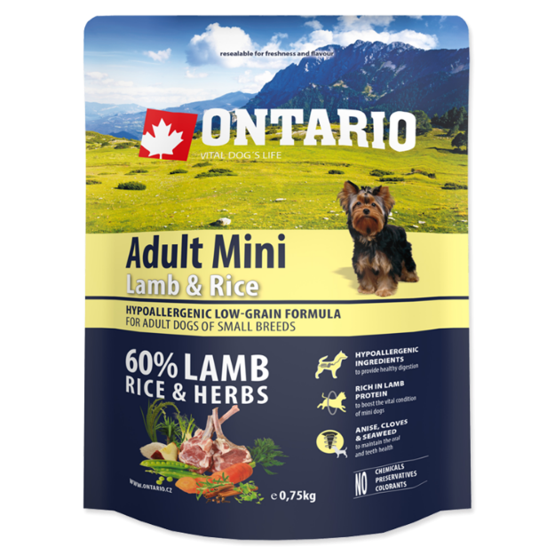 ONTARIO Dog Adult Mini Lamb & Rice 0,75kg