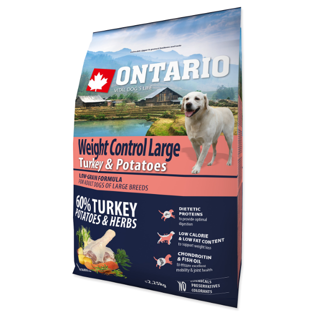 ONTARIO Dog Large Weight Control Turkey & Potatoes & Herbs 2,25kg
