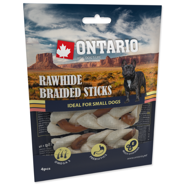 Picture of ONTARIO Rawhide Braided Snack Braided Stick Mix 7,5cm 4pcs 
